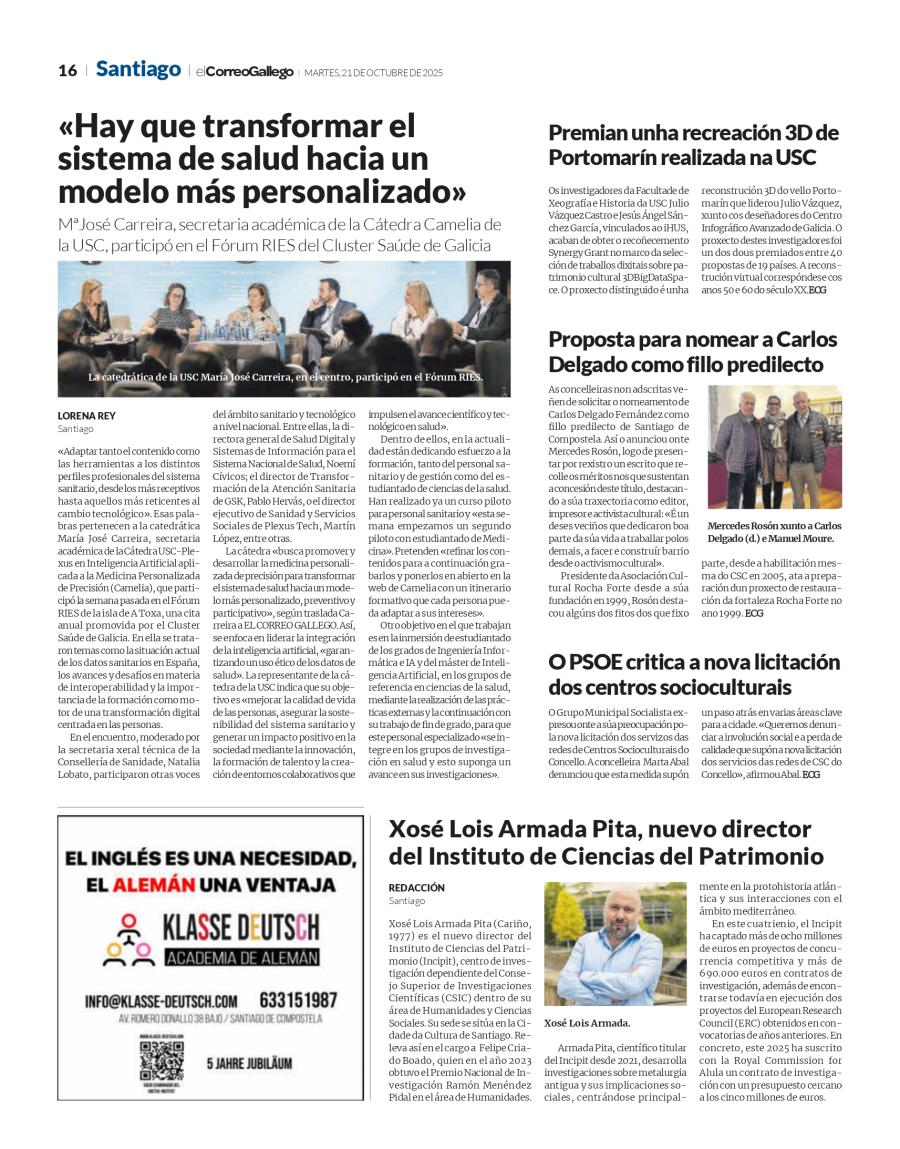 María José Carreira, de la USC: «Hay que transformar el sistema de salud hacia un modelo más personalizado»